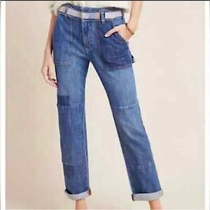 Anthropologie Pilcro Embroidered High Rise Patchwork Slim Boyfriend Jeans